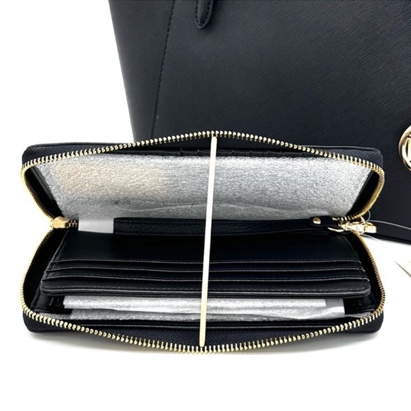 Michael Kors Large Charlotte Tote Bag & Large Continental Wallet Wristlet Black - Picture 13 of 14